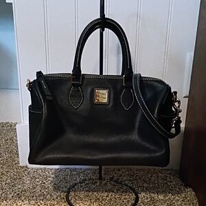 Dooney & Bourke Black Pebble Leather Satchel with Gold Hardware